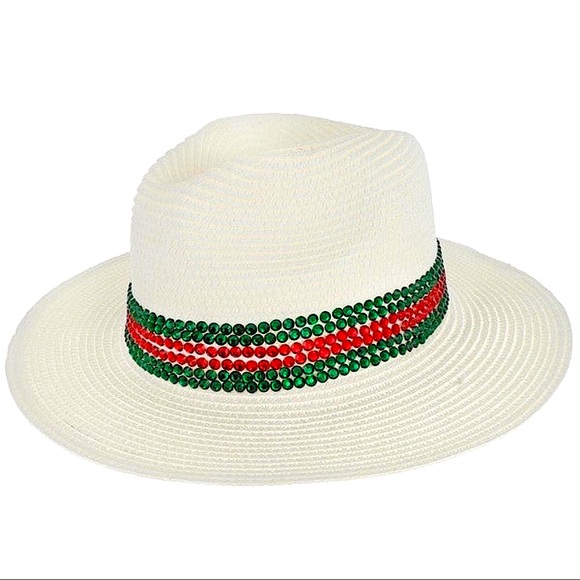 ???PALE PINK Rhinestone Band Straw Panama Hat main image 8